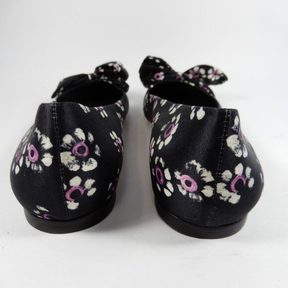 TORY BURCH Rosalind Bow Ballet Flats Size 8.5 Run Small Satin Black Floral NEW - Picture 10 of 16